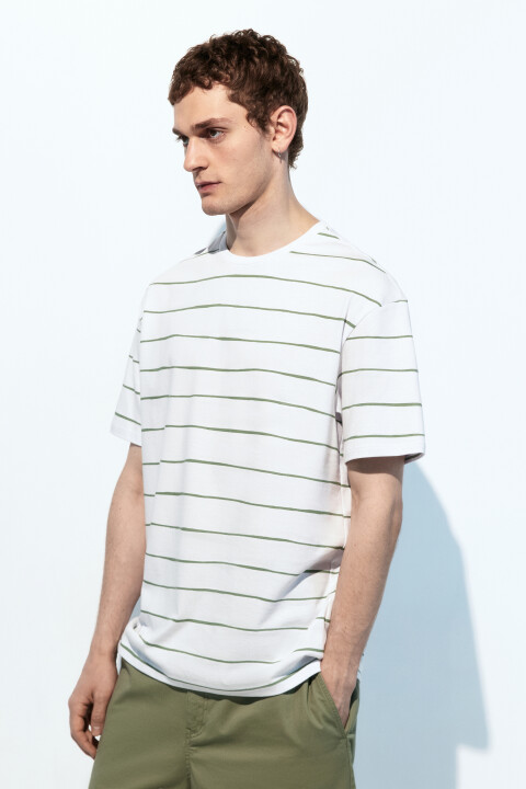 

Футболка хлопковая с принтом в полоску, Белый, Футболка хлопковая с принтом в полоску