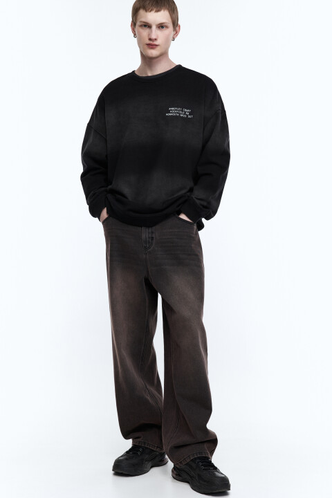 

Свитшот oversize со стиркой bleach wash, Черный, Свитшот oversize со стиркой bleach wash