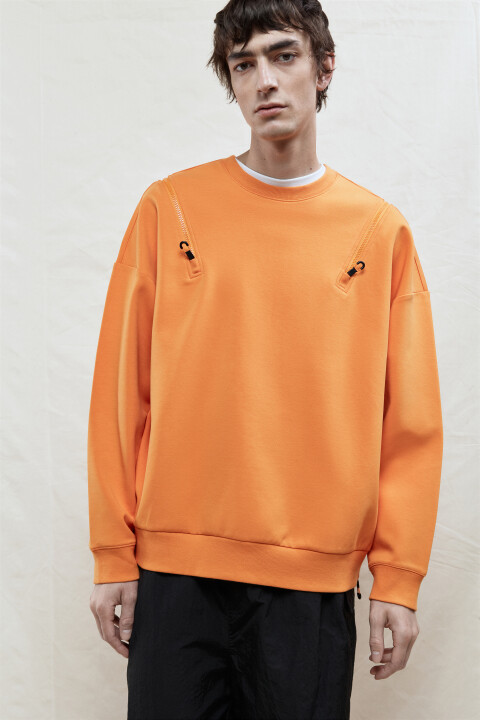 

Свитшот oversize с молниями на плечах, Оранжевый, Свитшот oversize с молниями на плечах