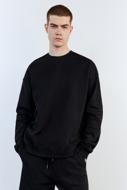 

Свитшот oversize базовый из футера, Черный, Свитшот oversize базовый из футера