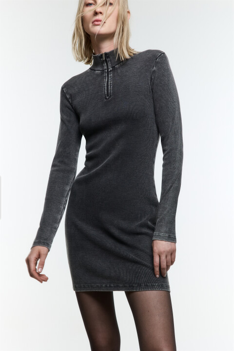 

Платье-водолазка мини с вареным эффектом, Серый, Платье-водолазка мини с вареным эффектом