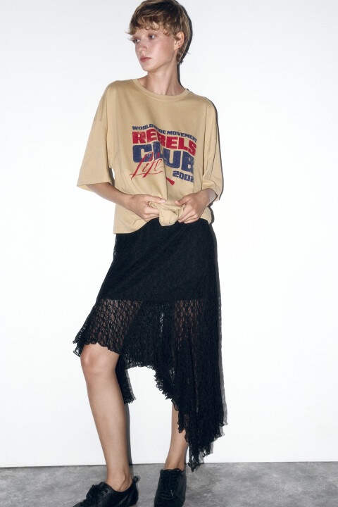 

Футболка oversize хлопковая с принтом, Бежевый, Футболка oversize хлопковая с принтом