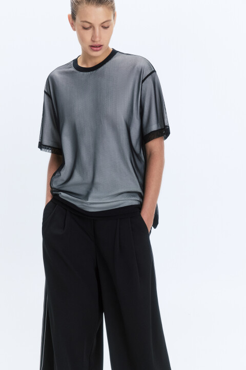 

Футболка хлопковая с верхом из сетки, Черный, Футболка хлопковая с верхом из сетки