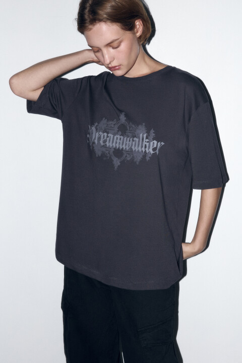 

Футболка хлопковая с принтом-абстракцией, Серый, Футболка хлопковая с принтом-абстракцией