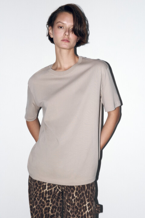 

Футболка свободная базовая из хлопка, Бежевый, Футболка свободная базовая из хлопка