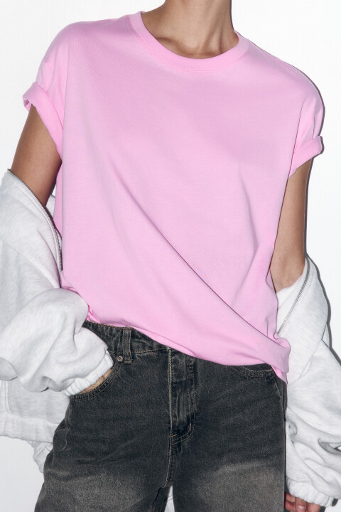 

Футболка свободная базовая из хлопка, Розовый, Футболка свободная базовая из хлопка