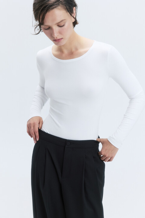 

Боди-лонгслив вискозный из гладкого трикотажа, Белый, Боди-лонгслив вискозный из гладкого трикотажа