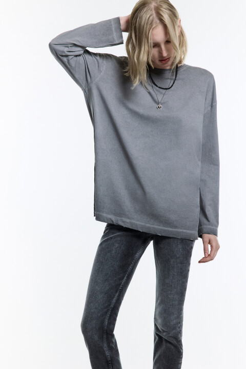 

Лонгслив oversize с вареным эффектом, Серый, Лонгслив oversize с вареным эффектом