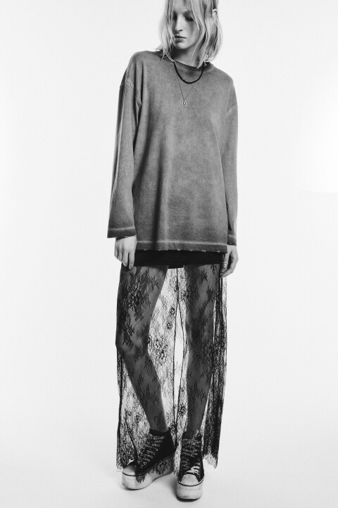 

Лонгслив oversize с вареным эффектом, Серый, Лонгслив oversize с вареным эффектом