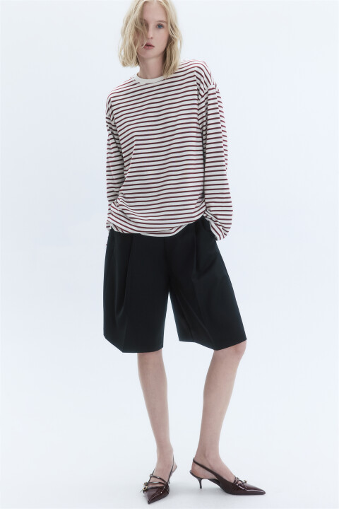 

Лонгслив свободный хлопковый в полоску, Бордовый, Лонгслив свободный хлопковый в полоску