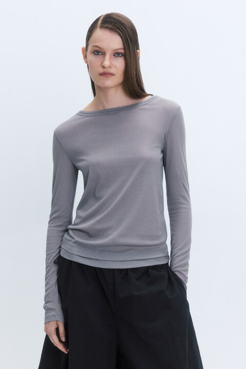 

Лонгслив приталенный из тонкого трикотажа, Серый, Лонгслив приталенный из тонкого трикотажа