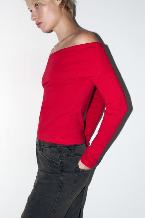 

Топ-лонгслив off shoulders в рубчик, Красный, Топ-лонгслив off shoulders в рубчик