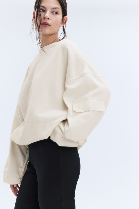 

Свитшот из футера с нейлоновыми вставками, Бежевый, Свитшот из футера с нейлоновыми вставками