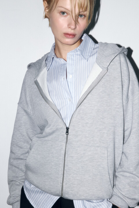 

Худи-зипка oversize с капюшоном, Серый, Худи-зипка oversize с капюшоном