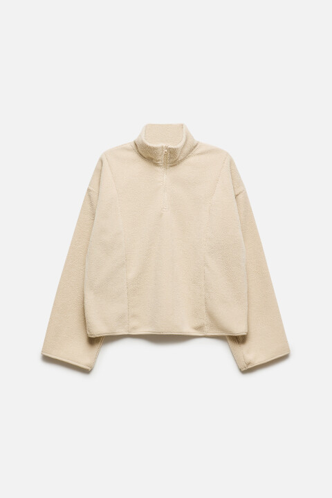

Толстовка half-zip свободная из флиса, Бежевый, Толстовка half-zip свободная из флиса