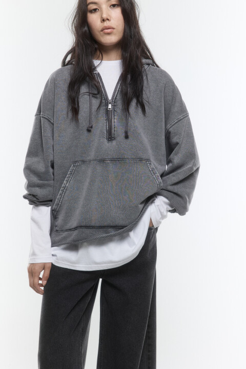 

Худи half zip с вареным эффектом, Серый, Худи half zip с вареным эффектом