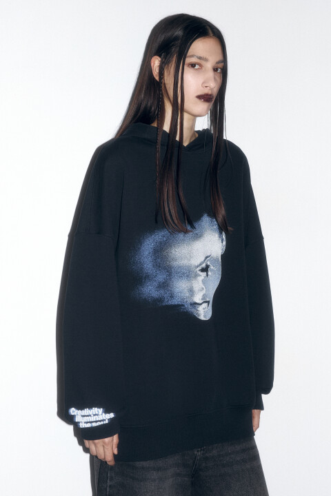 

Худи oversize с принтом-абстракцией, Серый, Худи oversize с принтом-абстракцией