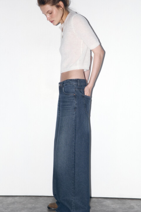 

Джинсы wide leg со средней посадкой, Голубой, Джинсы wide leg со средней посадкой