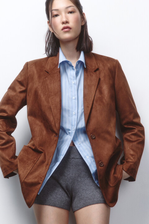 

Пиджак oversize с замшевой фактурой, Коричневый, Пиджак oversize с замшевой фактурой