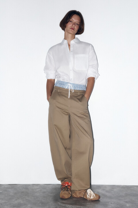 

Брюки-чинос хлопковые с низкой посадкой, Бежевый, Брюки-чинос хлопковые с низкой посадкой