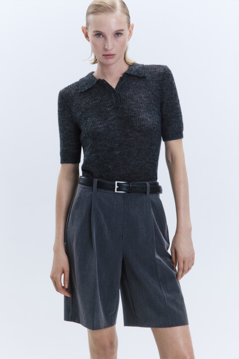 

Шорты-бермуды костюмные широкие с защипами, Серый, Шорты-бермуды костюмные широкие с защипами