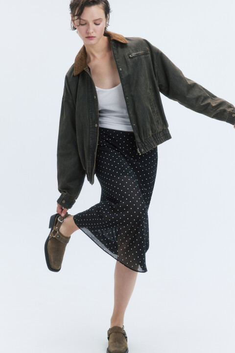 

Юбка миди шифоновая с принтом в горошек, Белый, Юбка миди шифоновая с принтом в горошек