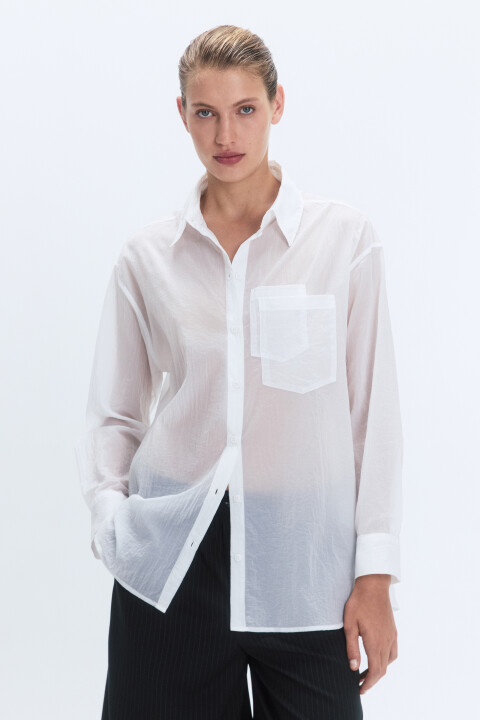 

Рубашка oversize из полупрозрачной ткани, Белый, Рубашка oversize из полупрозрачной ткани