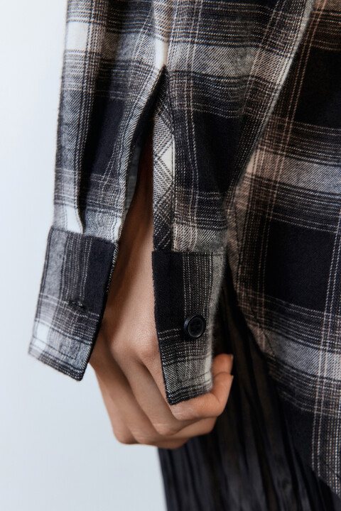 

Рубашка oversize хлопковая в клетку, Черный, Рубашка oversize хлопковая в клетку