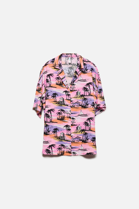 Блузка-рубашка вискозная с гавайским принтом