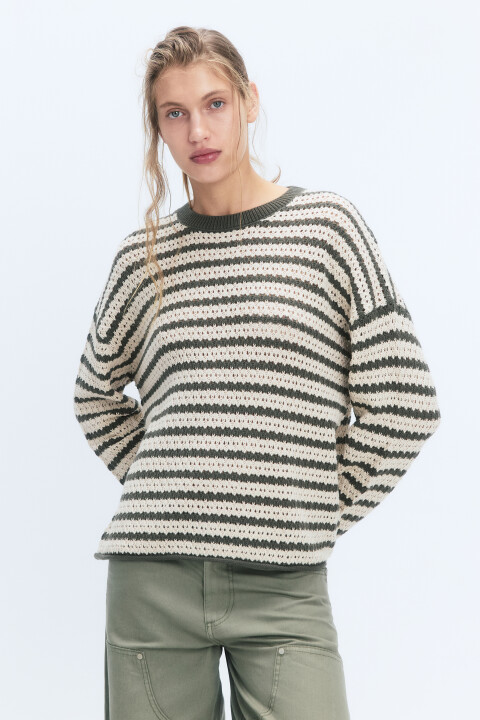 

Джемпер вязаный ажурный в полоску, Зеленый, Джемпер вязаный ажурный в полоску