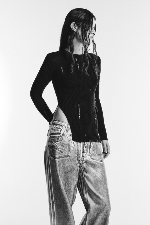 

Джемпер тонкой вязки в стиле гранж, Черный, Джемпер тонкой вязки в стиле гранж