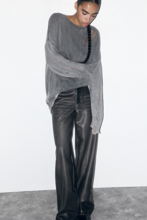 

Джемпер вязаный рваный с вареным эффектом, Серый, Джемпер вязаный рваный с вареным эффектом