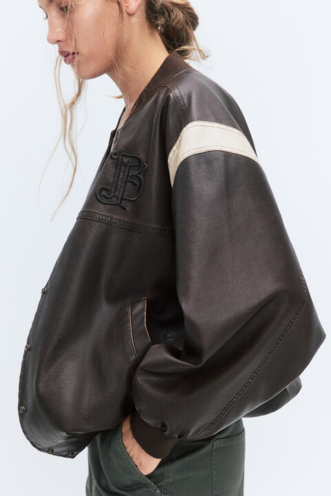 Куртка-бомбер из искусственной кожи в винтажном стиле