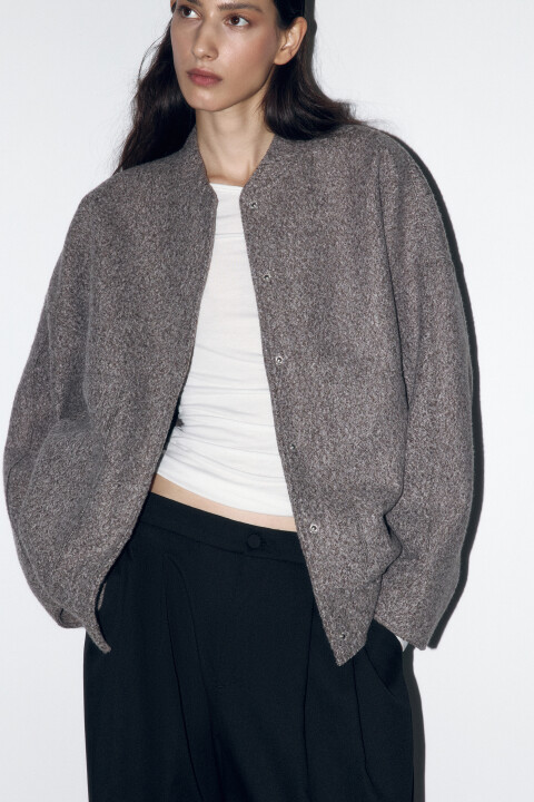 

Куртка-бомбер oversize из ворсистой ткани, Серый, Куртка-бомбер oversize из ворсистой ткани