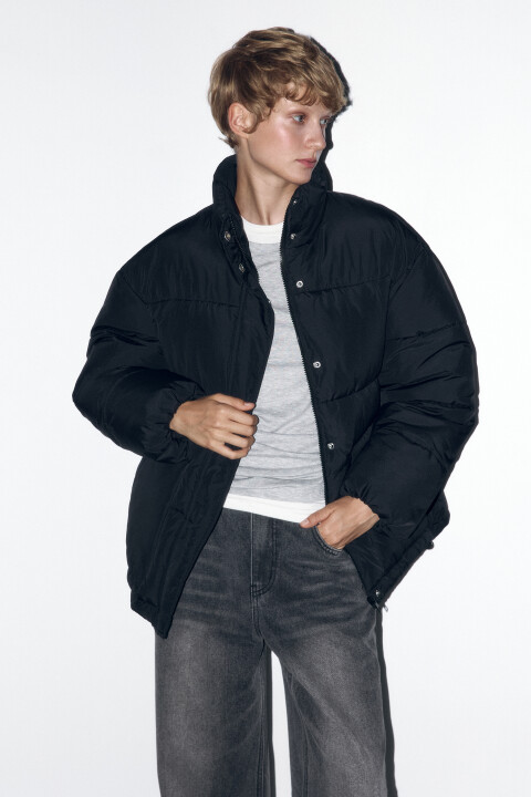 

Куртка oversize стеганая с воротником-стойкой, Черный, Куртка oversize стеганая с воротником-стойкой