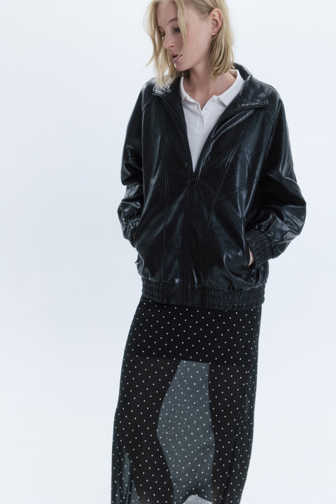 

Куртка-олимпийка oversize из искусственной кожи, Черный, Куртка-олимпийка oversize из искусственной кожи