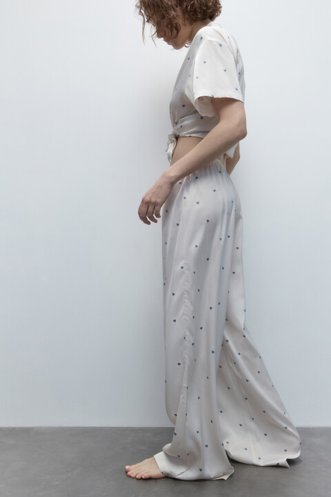 

Брюки домашние атласные с принтом, Голубой, Брюки домашние атласные с принтом