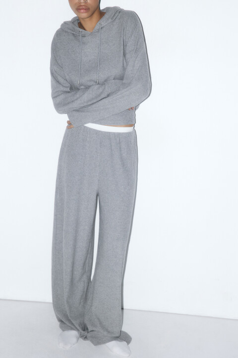 

Брюки домашние прямые в рубчик, Серый, Брюки домашние прямые в рубчик