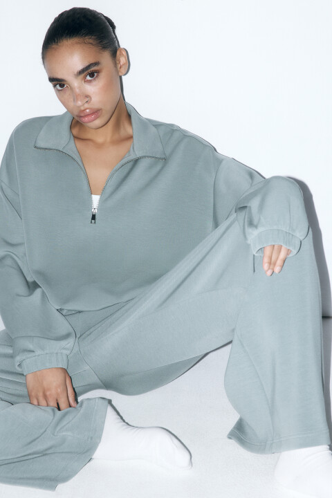 

Толстовка домашняя с воротником-стойкой на молнии, Зеленый, Толстовка домашняя с воротником-стойкой на молнии