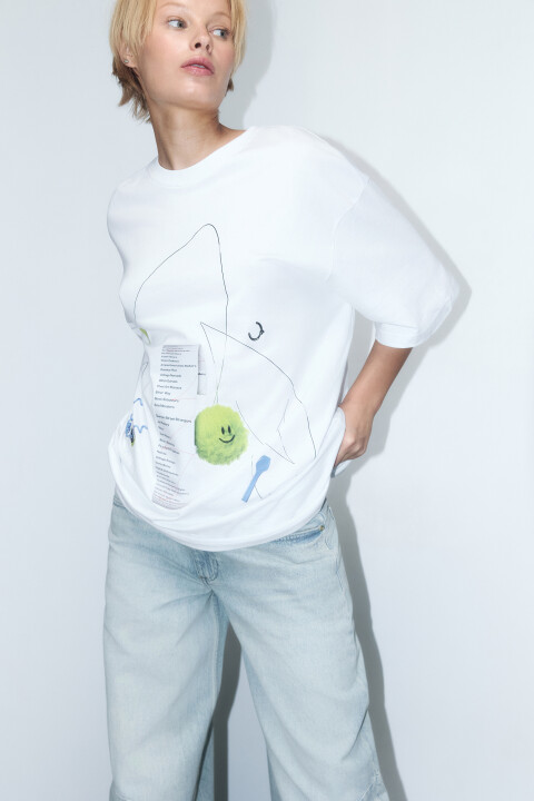 

Футболка oversize хлопковая с принтом, Белый, Футболка oversize хлопковая с принтом