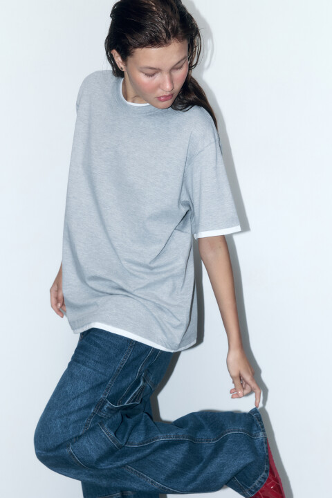 Футболка oversize с имитацией второго слоя, Серый, Футболка oversize с имитацией второго слоя