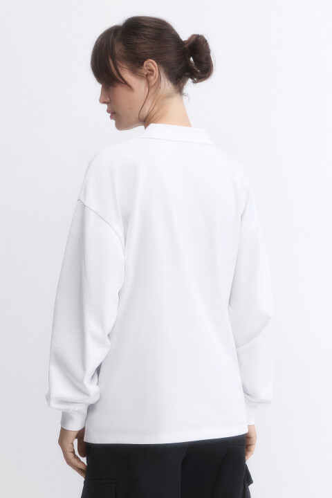 

Лонгслив-поло oversize с принтом, Белый, Лонгслив-поло oversize с принтом