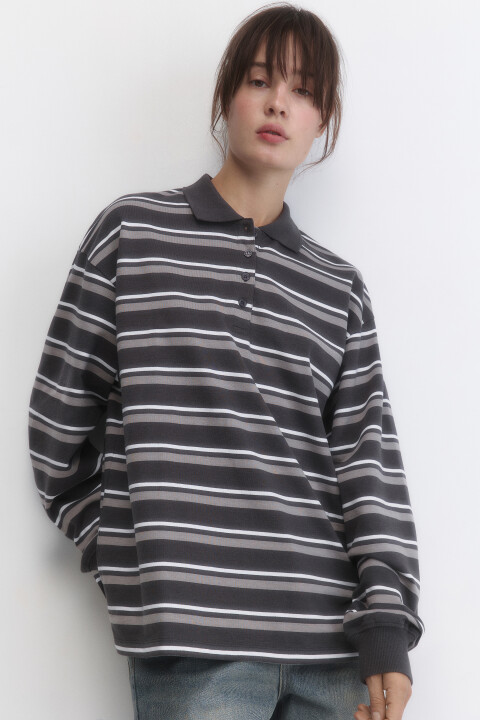 

Лонгслив-поло oversize с принтом, Мультиколор, Лонгслив-поло oversize с принтом