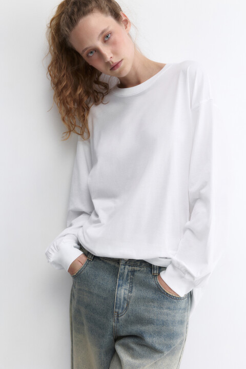 

Лонгслив oversize хлопковый удлиненный, Белый, Лонгслив oversize хлопковый удлиненный