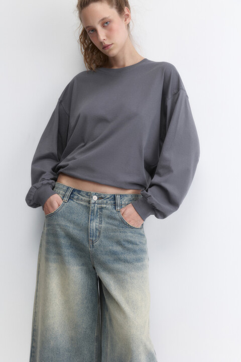 

Лонгслив oversize хлопковый удлиненный, Серый, Лонгслив oversize хлопковый удлиненный