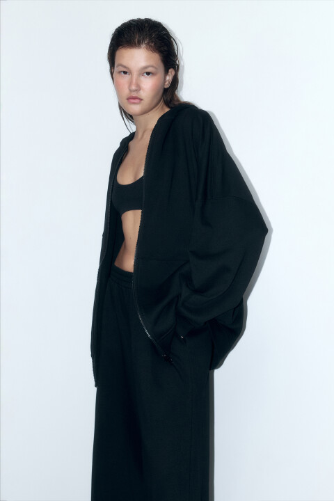 

Худи-зипка oversize из футера с капюшоном, Черный, Худи-зипка oversize из футера с капюшоном