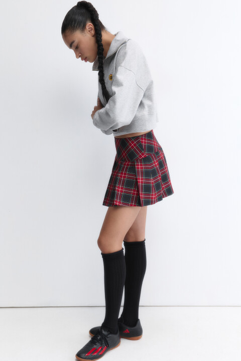 

Юбка-шорты мини клетчатая в складку, Черный, Юбка-шорты мини клетчатая в складку