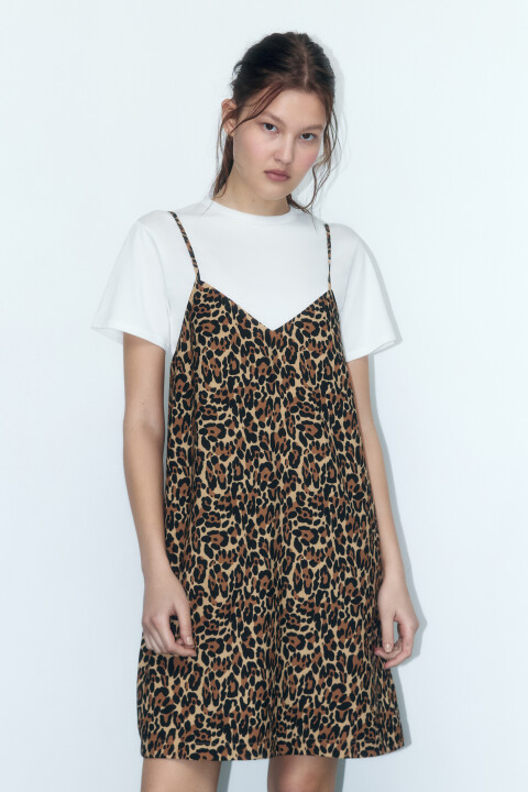 

Платье-футболка с сарафаном на бретельках, Бежевый, Платье-футболка с сарафаном на бретельках