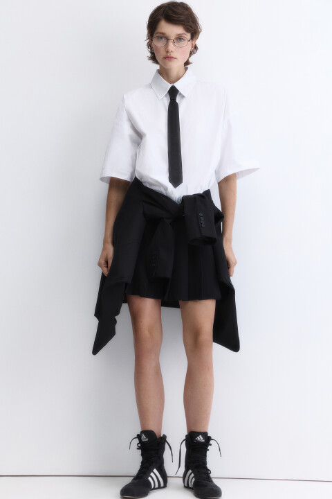 

Рубашка oversize с короткими рукавами и галстуком, Белый, Рубашка oversize с короткими рукавами и галстуком