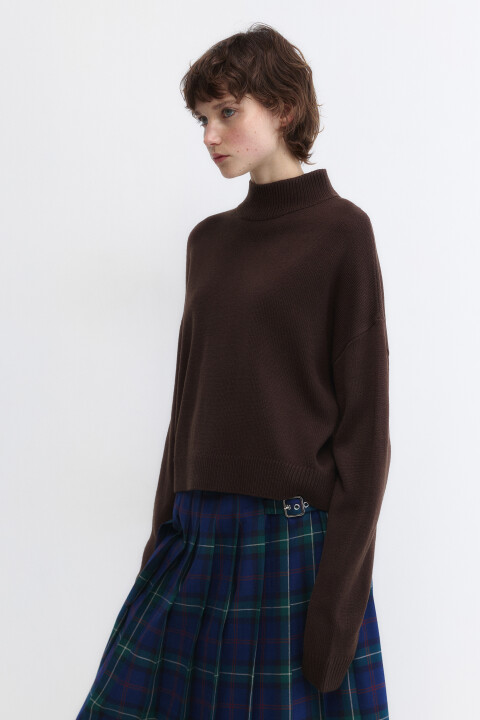 

Свитер вязаный укороченный с воротником-стойкой, Коричневый, Свитер вязаный укороченный с воротником-стойкой